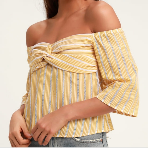 Lulu's Beyond Belief Off Shoulder Knot Front Top - Picture 1 of 10